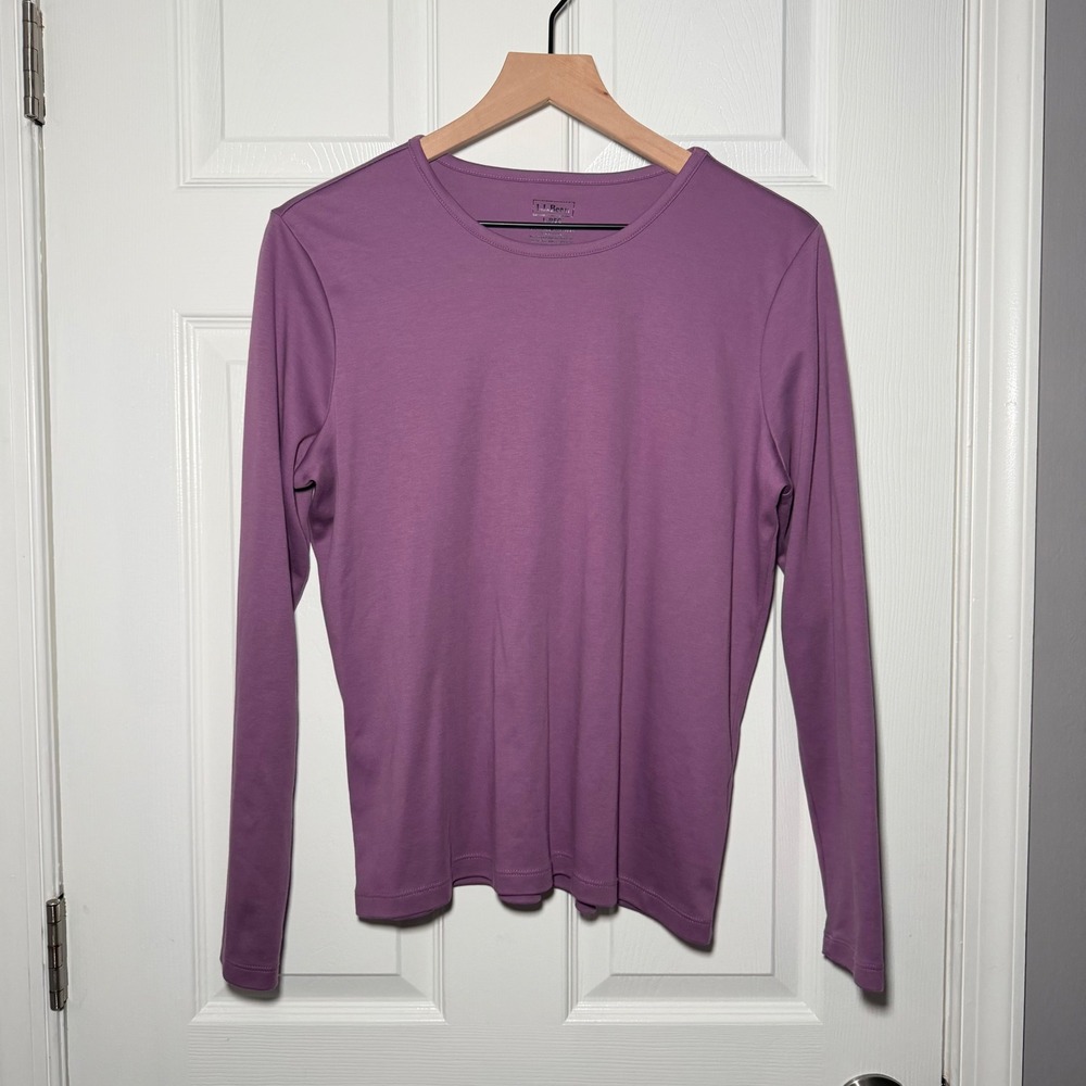 LL Bean Women Purple Supima Cotton longsleeve Crewneck Shirt L-REG stretchy soft